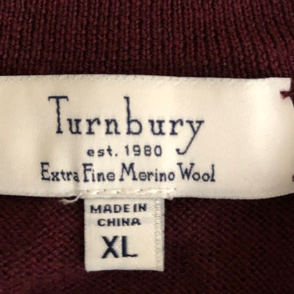 Turnbury Mens XL Extra Fine Merino Wool 1/4 Zip Pullover Sweater Burgundy - Picture 4 of 13